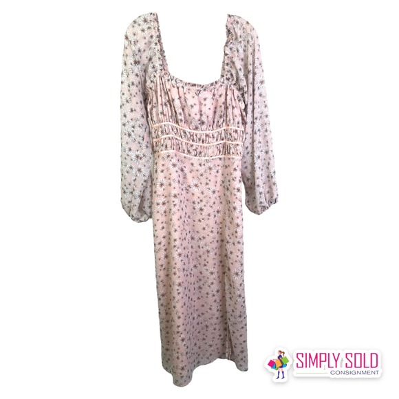 WAYF Influencing In Color Liza Smocked Prairie Long-Sleeve Midi Dress  Sz L / 1 - Picture 1 of 9